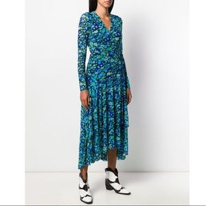Ganni Floral Mesh long-sleeve Wrap Dress